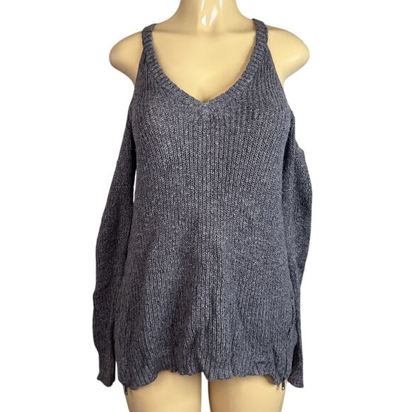 American Eagle Cold Shoulder Sweater Accent Zippers Brown Size Small - Picture 1 of 8